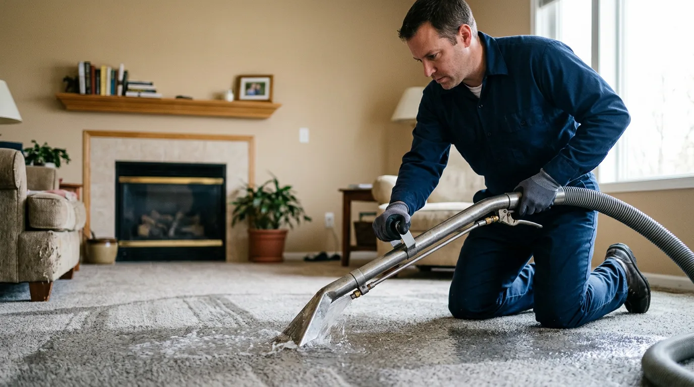 Water damage restoration technician working near Pleasant Lake, MI